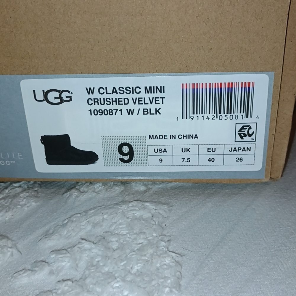 UGG Women's Classic Mini Black Velvet Boots - Picture 2 of 5